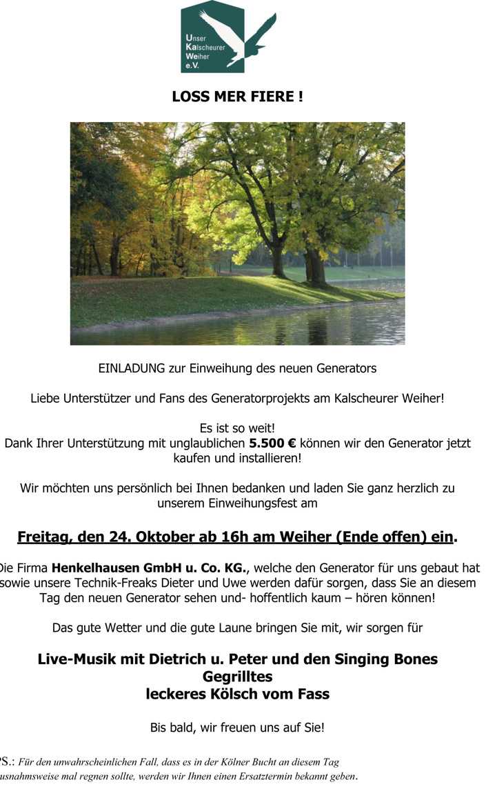 Strom am Weiher, ein Generator für Generationen