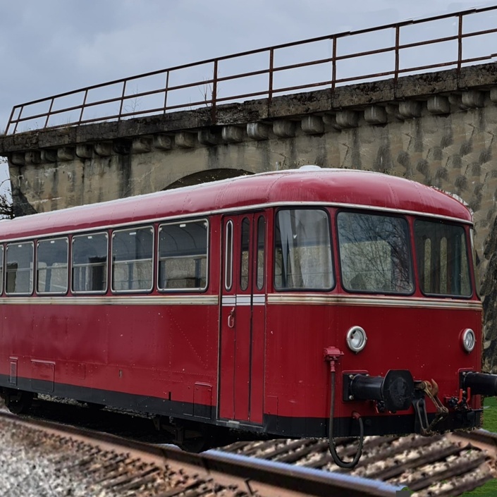 Eisenbahntriebwagen und Gestaltung Viadukt in der Erlacher Au