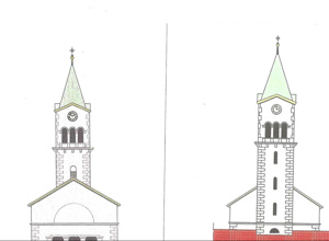 Zwei Turmuhren am Turm von St. Josef in Rottenbauer