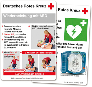 Merkkarte Wiederbelebung mit AED