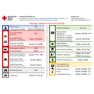 Karte &quot;Wichtige Telefonnummern für Erkrath&quot;