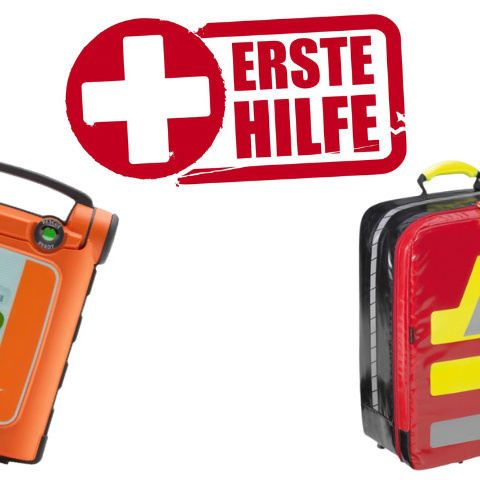 Defibrillator und Erster-Hilfe Rucksack