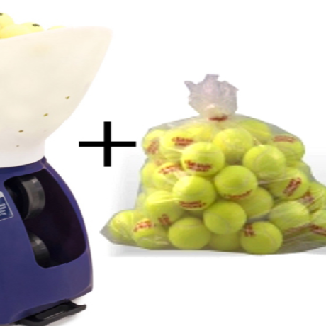 Ballmaschine mit Tennistrainings- und spielmaterialien