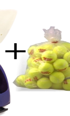 Ballmaschine mit Tennistrainings- und spielmaterialien