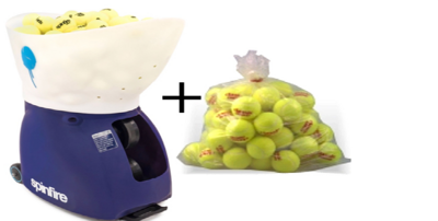 Ballmaschine mit Tennistrainings- und spielmaterialien