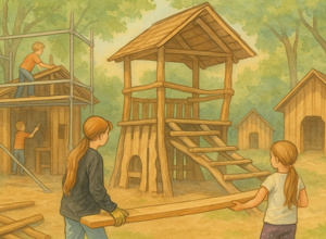 Ein Dorf für die Unterstufe – Kinder bauen ihr Spielhaus selbst!