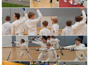 Jugendtrainer zur Unterstützung des Kindertrainings und Fechtmaterial