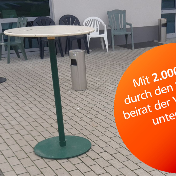 Neue Gestaltung des Zuschauerbereichs (Bänke + Tische)