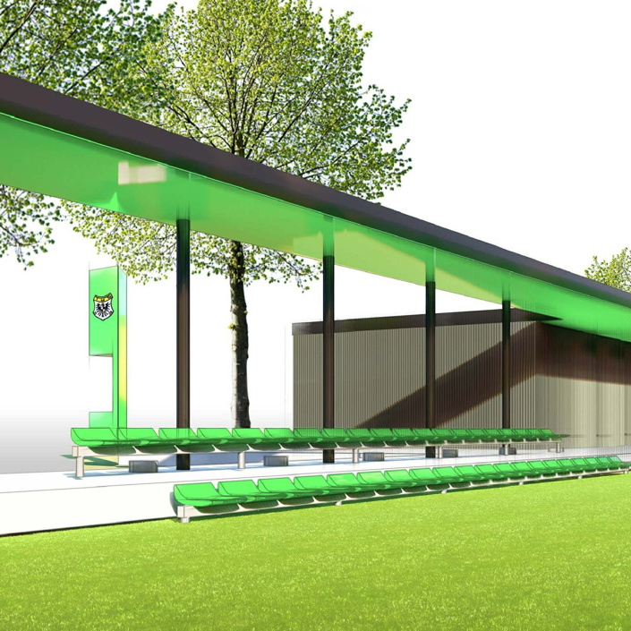 Nordtribüne Rasenplatz mit Funktionsgebäude
