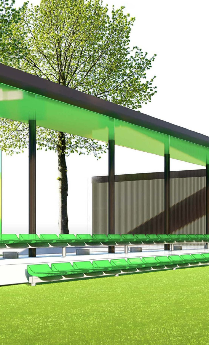 Nordtribüne Rasenplatz mit Funktionsgebäude