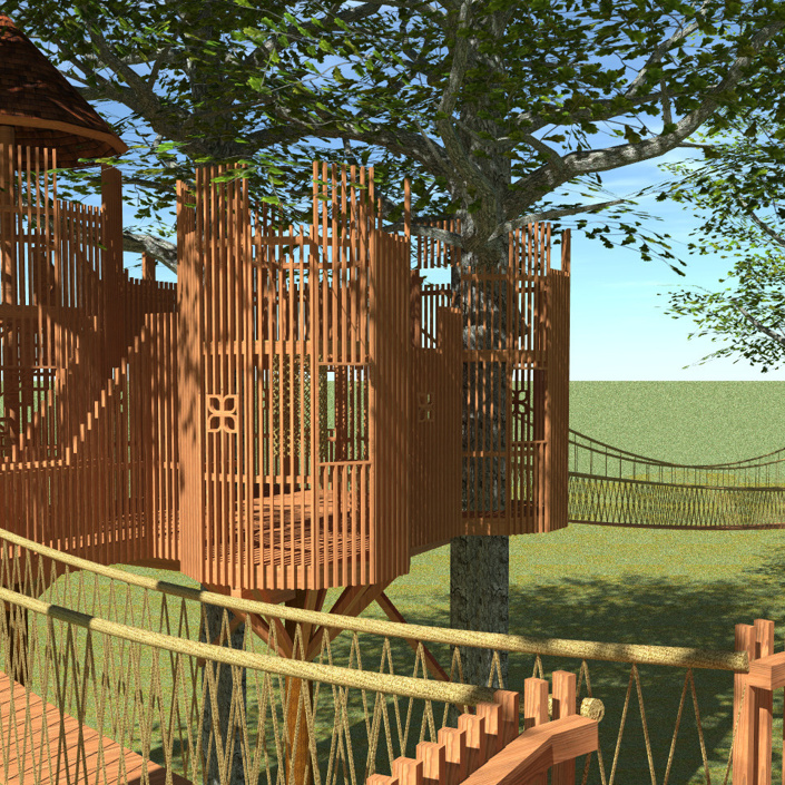 Baumhauslandschaft im Park von Schloss Moyland