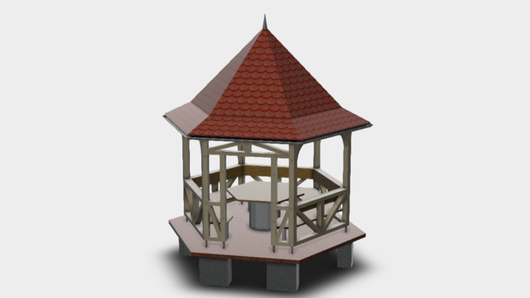 Sitzpavillion und Quellstein Dorfplatz Ansbach