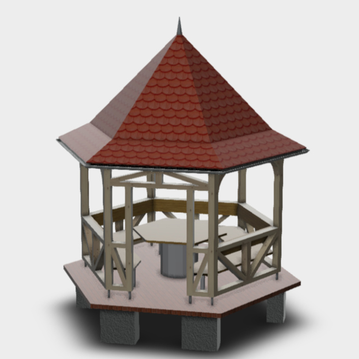 Sitzpavillion und Quellstein Dorfplatz Ansbach
