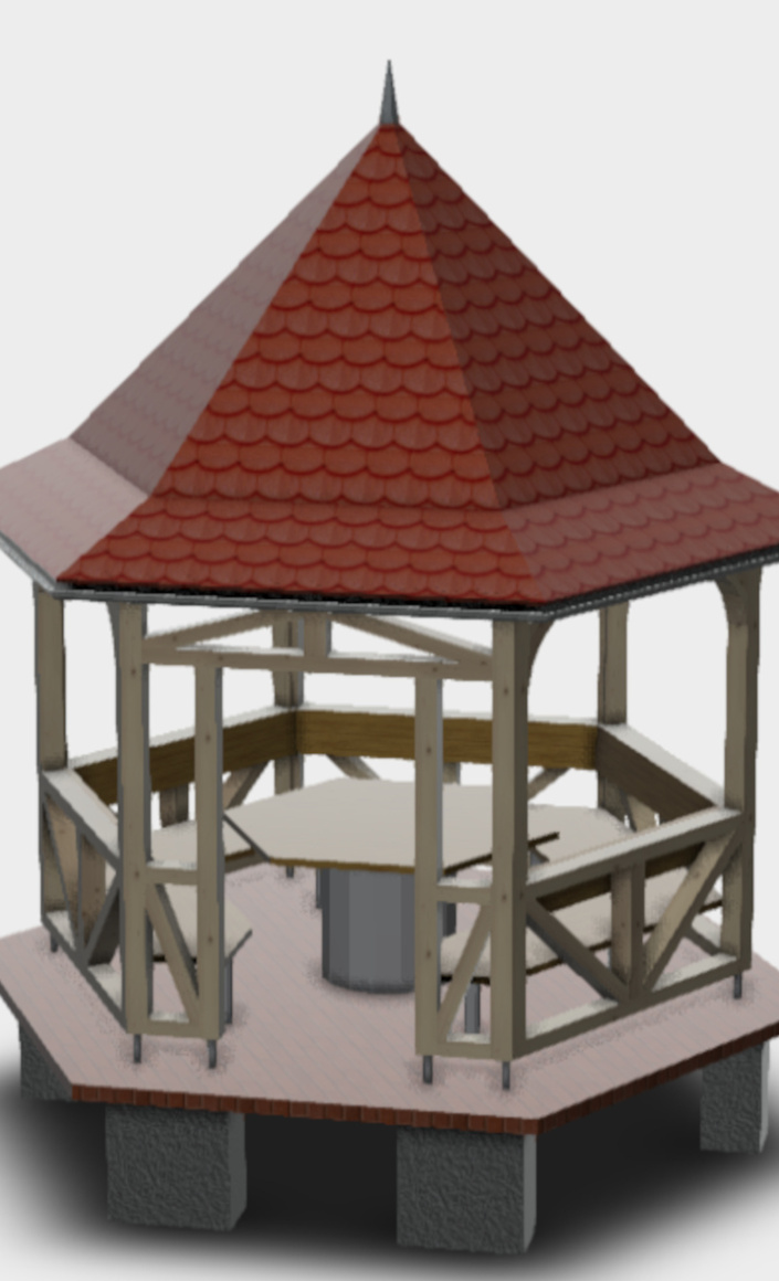 Sitzpavillion und Quellstein Dorfplatz Ansbach