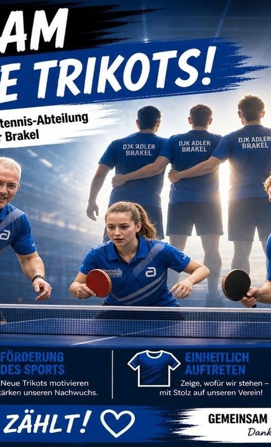 Neue Trikots für die Tischtennisabteilung der DJK Adler Brakel e.V.