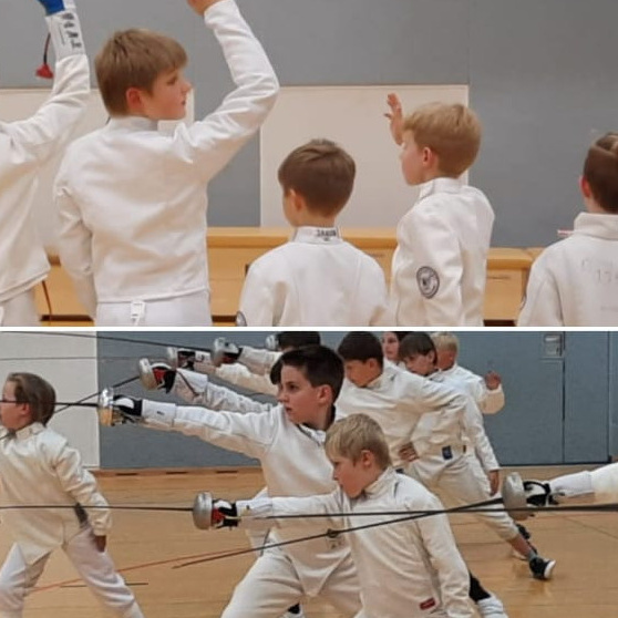 Jugendtrainer zur Unterstützung des Kindertrainings und Fechtmaterial