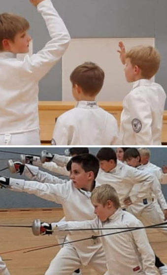 Jugendtrainer zur Unterstützung des Kindertrainings und Fechtmaterial